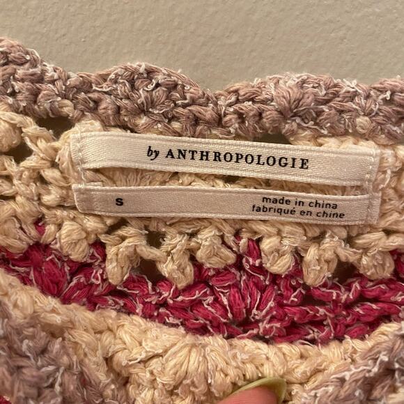 Anthropologie Women's size Small Pink Crocheted Crop Top Boho Floral Cottagecore - Picture 4 of 9